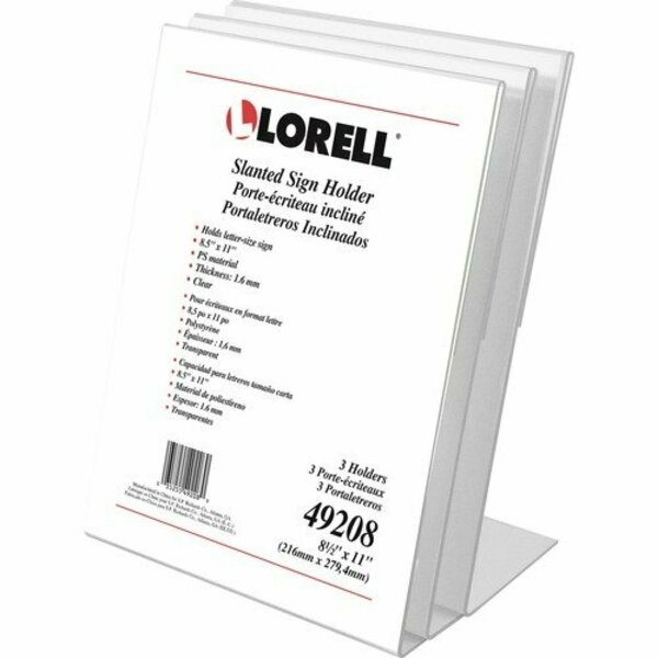 Lorell Sign Holder, Acrylic, Slanted, 8-1/2inx11in, Clear, 3PK LLR49208